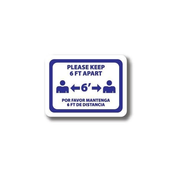 Ergomat 12in x 9in RECTANGLE SIGNS Please Keep 6 FT Apart - Bilingual English/Spanish DSV-SIGN 108 #2948 -UEN - main